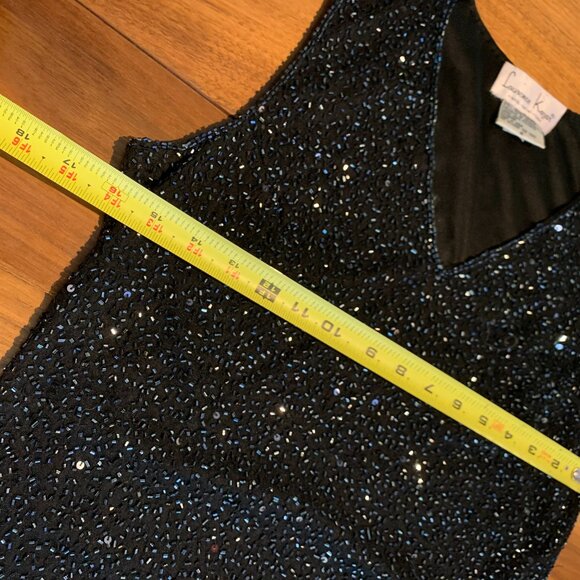 Laurence Kazar evening top, black, fully beaded, lined, EUC, sz M, sleeveless - Picture 5 of 16